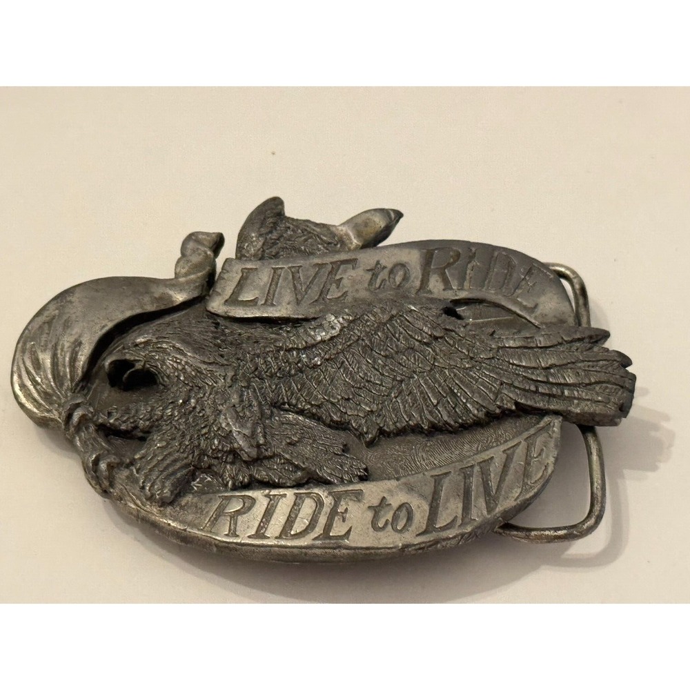 Vintage 1981 Belt Buckle‎ " Ride to Live Live to Ride" Brass Eagle USA